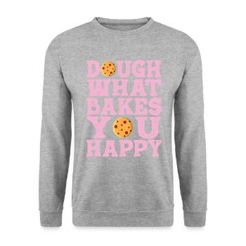 Dough What Bakes You Happy Bäckerei - Unisex Pullover - Weißgrau meliert - Vorne - Alina (178cm) & Michal (187cm)