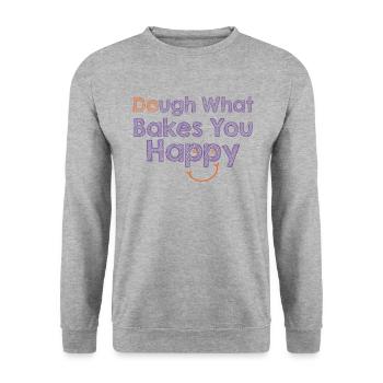 Dough What Bakes You Happy Bäckerei - Unisex Pullover - Weißgrau meliert - Vorne - Alina (178cm) & Michal (187cm)
