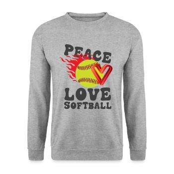 Mädchen Frieden Liebe Softball - Unisex Pullover - Weißgrau meliert - Vorne - Alina (178cm) & Michal (187cm)