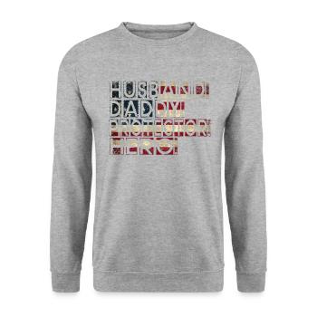 Mari Papa Protecteur Héros Fête des pères - Sweat-shirt Unisexe - gris chiné - Devant - Alina (178cm) & Michal (187cm)
