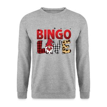 Bingo Liebe Büffel Plaid Gnom Bingo - Unisex Pullover - Weißgrau meliert - Vorne - Alina (178cm) & Michal (187cm)