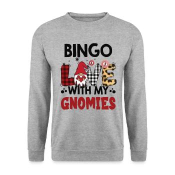 Bingo Liebe Mit Meinen Gnomies Buffalo Plaid Bingo - Unisex Pullover - Weißgrau meliert - Vorne - Alina (178cm) & Michal (187cm)