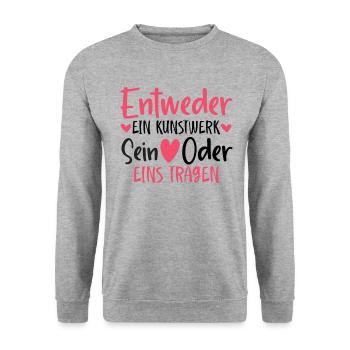 Entweder ein Kunstwerk Sein Nageldesignerin - Unisex Pullover - Weißgrau meliert - Vorne - Alina (178cm) & Michal (187cm)