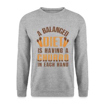Une alimentation équilibrée est un churro - Sweat-shirt Unisexe - gris chiné - Devant - Alina (178cm) & Michal (187cm)