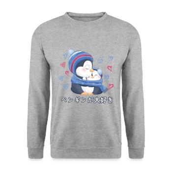 J’aime les pingouins j’aime maman pingouin - Sweat-shirt Unisexe - gris chiné - Devant - Alina (178cm) & Michal (187cm)