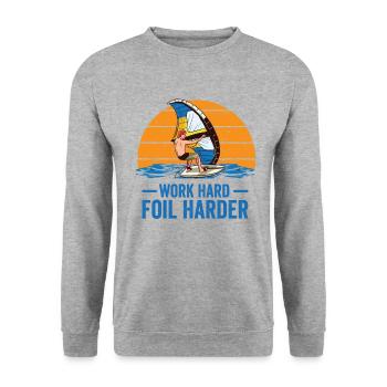 Travailler dur Foil Wing Foil Wingsurf - Sweat-shirt Unisexe - gris chiné - Devant - Alina (178cm) & Michal (187cm)