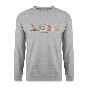 Praguer Skyline Stadtbild Prag - Unisex Pullover - Weißgrau meliert - Vorne - Alina (178cm) & Michal (187cm)