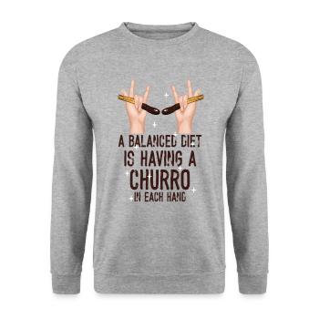 Une alimentation équilibrée est un churro - Sweat-shirt Unisexe - gris chiné - Devant - Alina (178cm) & Michal (187cm)