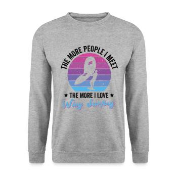 The more people I meet, the more wing surfing - Unisex Sweatshirt - salt & pepper - Front - Alina (178cm) & Michal (187cm)