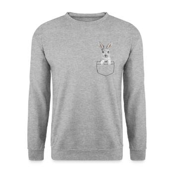Bunny In A Pocket Drôle de lapin de Pâques - Sweat-shirt Unisexe - gris chiné - Devant - Alina (178cm) & Michal (187cm)