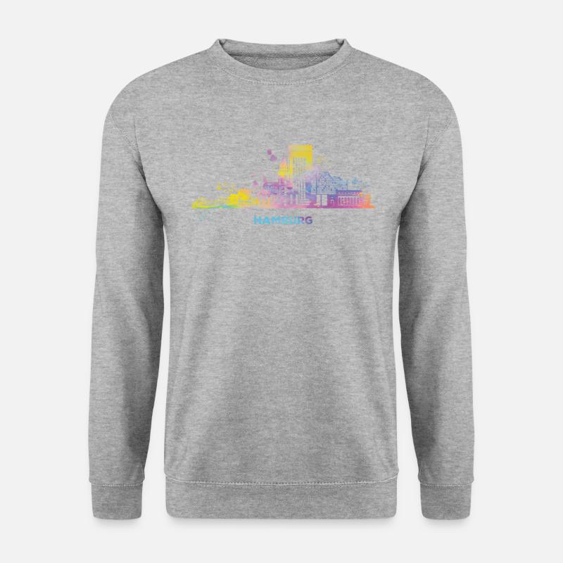 Hamburger Skyline Bunt Stadtbild Hamburg - Unisex Pullover - Weißgrau meliert