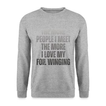 Wing Surfer Wingsurfing Retro Foil Wing - Unisex Pullover - Weißgrau meliert - Vorne - Alina (178cm) & Michal (187cm)