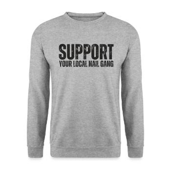 Unterstützen Sie Ihren Lokalen Nail Gang Nail Tech - Unisex Pullover - Weißgrau meliert - Vorne - Alina (178cm) & Michal (187cm)