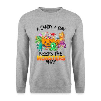 One Candy A Day Monster Funny Halloween - Unisex Sweatshirt - salt & pepper - Front - Alina (178cm) & Michal (187cm)