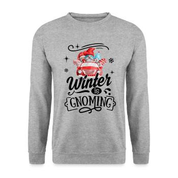 L’hiver est Gnoming Noël Gnome - Sweat-shirt Unisexe - gris chiné - Devant - Alina (178cm) & Michal (187cm)