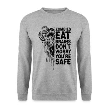 Zombies Fressen Gehirn Keine Sorge Du Bist Sicher - Unisex Pullover - Weißgrau meliert - Vorne - Alina (178cm) & Michal (187cm)