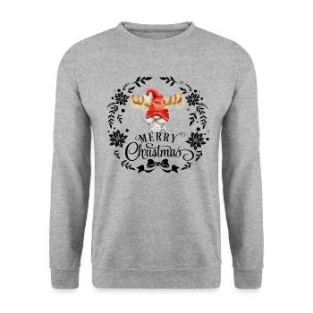 Merry Christmas Weihnachtsgnom - Unisex Pullover - Weißgrau meliert - Vorne - Alina (178cm) & Michal (187cm)