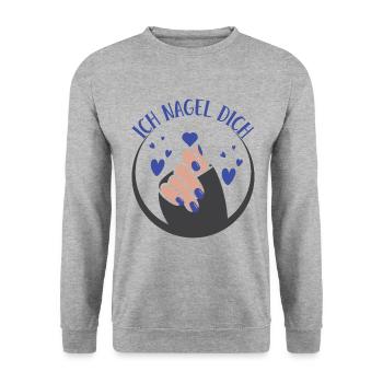 Ich Nagel Dich Nail Art Nagelsalon Nageldesignerin - Unisex Pullover - Weißgrau meliert - Vorne - Alina (178cm) & Michal (187cm)