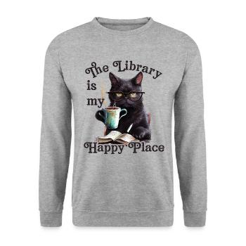 La bibliothèque est mon chat de l’endroit où je suis heureux - Sweat-shirt Unisexe - gris chiné - Devant - Alina (178cm) & Michal (187cm)