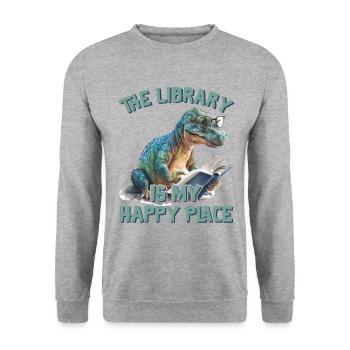 La bibliothèque est mon lieu de bonheur Dino - Sweat-shirt Unisexe - gris chiné - Devant - Alina (178cm) & Michal (187cm)