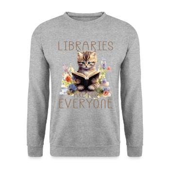 Libraries Are For Everyone Cat - Unisex Sweatshirt - salt & pepper - Front - Alina (178cm) & Michal (187cm)