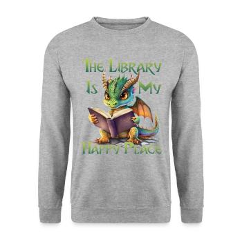 La bibliothèque est mon lieu de bonheur, dragon - Sweat-shirt Unisexe - gris chiné - Devant - Alina (178cm) & Michal (187cm)
