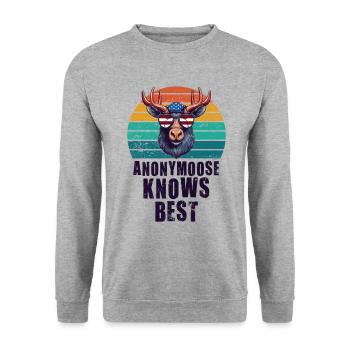 Anonymoose Knows Best Cool Elch - Unisex Pullover - Weißgrau meliert - Vorne - Alina (178cm) & Michal (187cm)