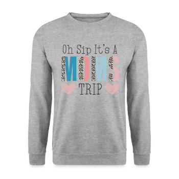 Moms Weekend Oh Sip It's A Moms Trip - Unisex Pullover - Weißgrau meliert - Vorne - Alina (178cm) & Michal (187cm)