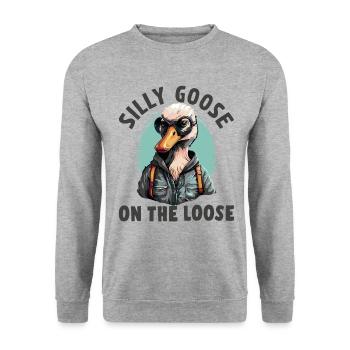 Die Dumme Gans Auf Freiem Fuß - Unisex Pullover - Weißgrau meliert - Vorne - Alina (178cm) & Michal (187cm)