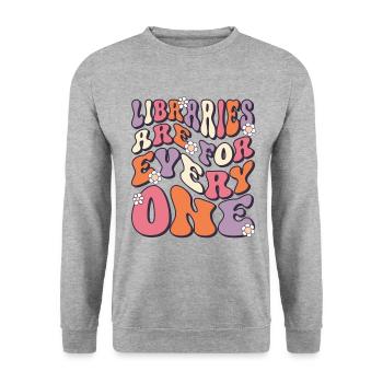 Bibliotheken Sind Für Alle Da Lesen - Unisex Pullover - Weißgrau meliert - Vorne - Alina (178cm) & Michal (187cm)