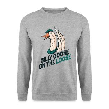 Die Dumme Gans Auf Freiem Fuß - Unisex Pullover - Weißgrau meliert - Vorne - Alina (178cm) & Michal (187cm)