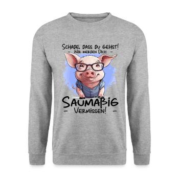Schade dass du gehst | Jobwechsel Kollegengeschenk - Unisex Pullover - Weißgrau meliert - Vorne - Alina (178cm) & Michal (187cm)