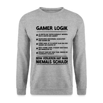 Gamer Logik | Gaming & Zocken - Unisex Pullover - Weißgrau meliert - Vorne - Alina (178cm) & Michal (187cm)