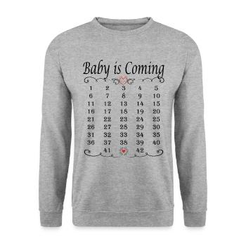 Mama Baby Kalender Countdown Schwangerschaft als - Unisex Pullover - Weißgrau meliert - Vorne - Alina (178cm) & Michal (187cm)