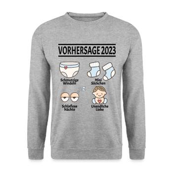 Werdende Eltern Vorhersage 2023 Schwanger für - Unisex Pullover - Weißgrau meliert - Vorne - Alina (178cm) & Michal (187cm)