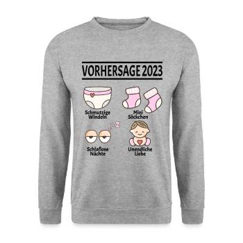 Werdende Eltern Vorhersage 2023 Schwanger für - Unisex Pullover - Weißgrau meliert - Vorne - Alina (178cm) & Michal (187cm)