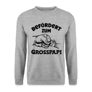 Befördert zum Grosspapi Schweiz Hallo Opa Schweiz - Unisex Pullover - Weißgrau meliert - Vorne - Alina (178cm) & Michal (187cm)