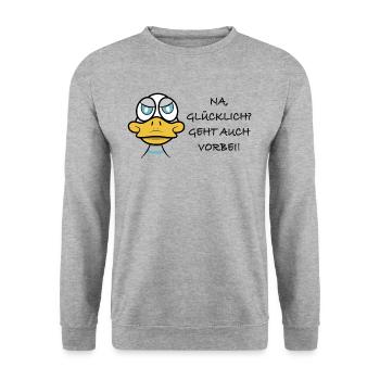 Glücklich geht auch vorbei! - Unisex Pullover - Weißgrau meliert - Vorne - Alina (178cm) & Michal (187cm)