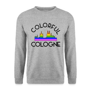 Colorful Cologne LGBT Skyline Köln Gay Pride - Unisex Pullover - Weißgrau meliert - Vorne - Alina (178cm) & Michal (187cm)