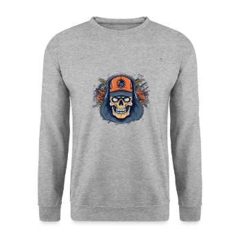 La Mort en Mode Streetwear: Tête de Mort Fleurs - Sweat-shirt Unisexe - gris chiné - Devant - Alina (178cm) & Michal (187cm)