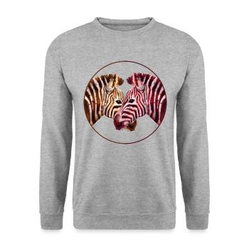 Liebende Kunst Zebras - Unisex Pullover - Weißgrau meliert - Vorne - Alina (178cm) & Michal (187cm)