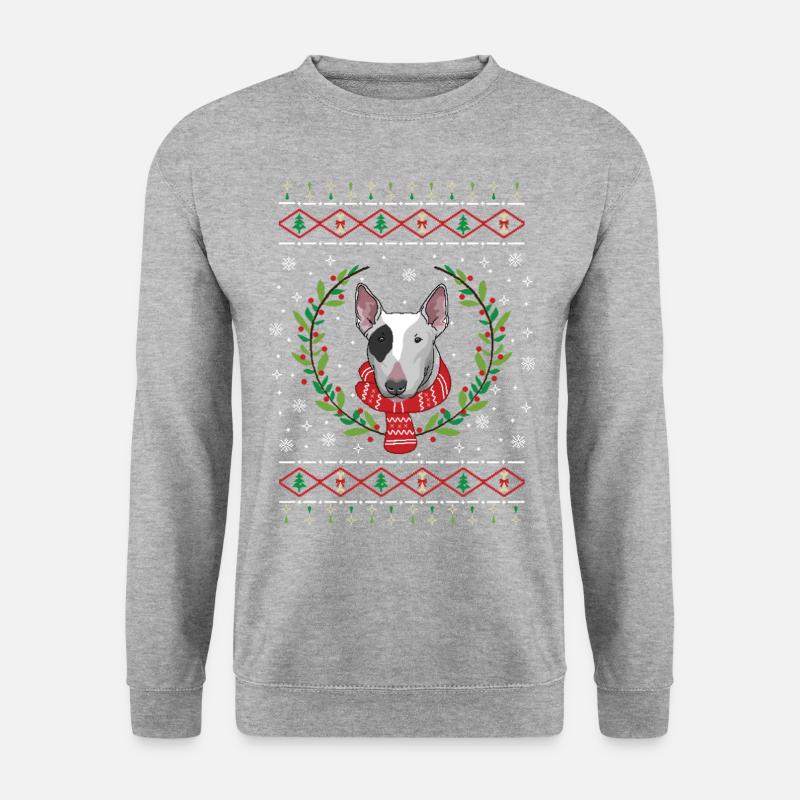 Bull Terrier hässlicher Weihnachtspullover - Unisex Pullover - Weißgrau meliert