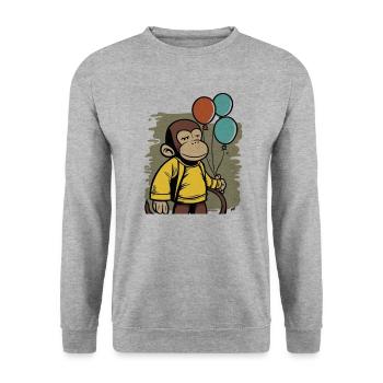 Monkey holds balloons birthday shirt - Unisex Sweatshirt - salt & pepper - Front - Alina (178cm) & Michal (187cm)