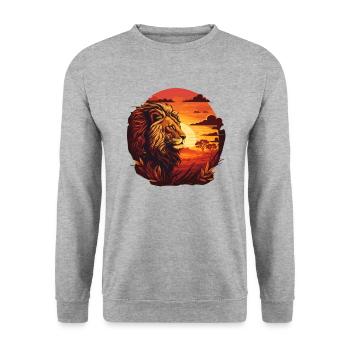 Lion in setting sun Serengeti - Unisex Sweatshirt - salt & pepper - Front - Alina (178cm) & Michal (187cm)