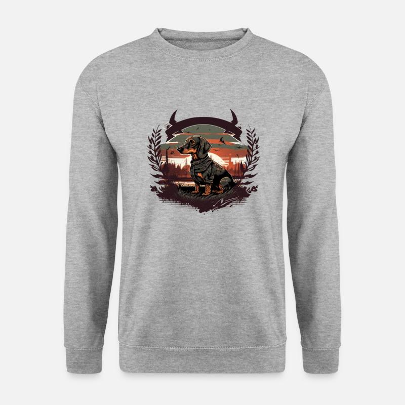 Dackel Jagdhund mit Sonne - Unisex Pullover - Weißgrau meliert