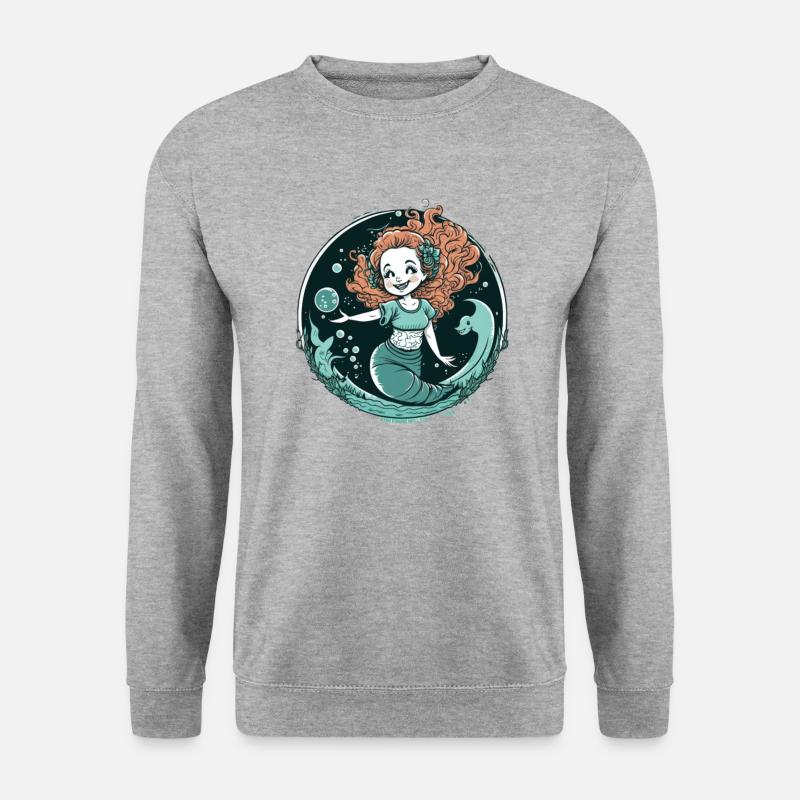 Meerjungfrau mit rotem Haar - Unisex Pullover - Weißgrau meliert