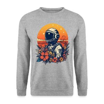 Astronaute sur la plage avec des fleurs et un coucher de soleil - Sweat-shirt Unisexe - gris chiné - Devant - Alina (178cm) & Michal (187cm)