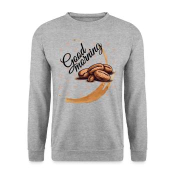 Good Morning Guten Morgen Kaffee Kaffeebohnen - Unisex Pullover - Weißgrau meliert - Vorne - Alina (178cm) & Michal (187cm)