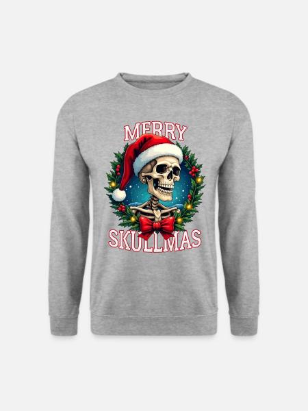 Totenkopf Skelett Weihnachten fröhliche Totenköpfe hässlicher Humor - Unisex Pullover - Weißgrau meliert