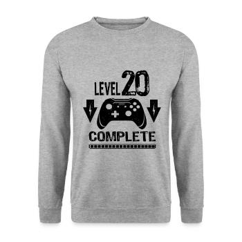 20. Geburtstag Männer Gamer Level 20 Complete - Unisex Pullover - Weißgrau meliert - Vorne - Alina (178cm) & Michal (187cm)